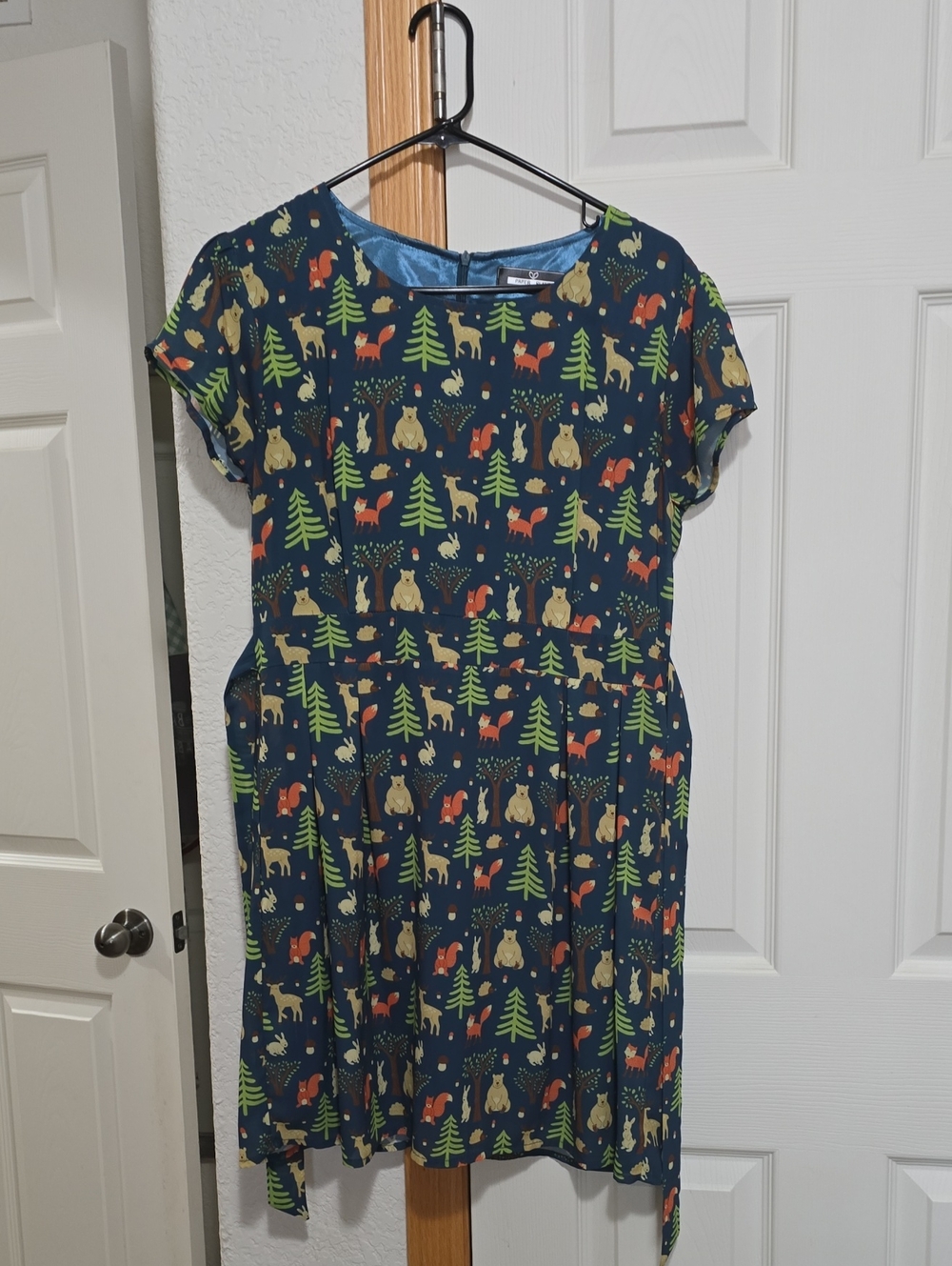 Women's Navy Maxi Dress with Woodland Animal Print